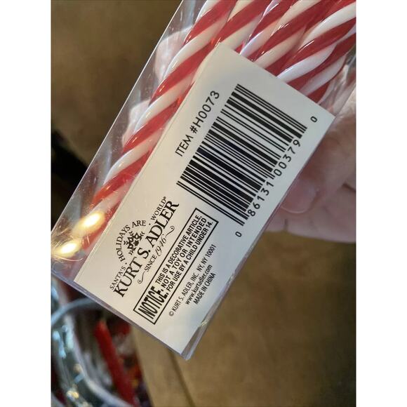Kurt Adler (Santa’s World) Candy Cane Christmas Holiday Ornaments  -- 12 Pc NIB - Picture 2 of 2